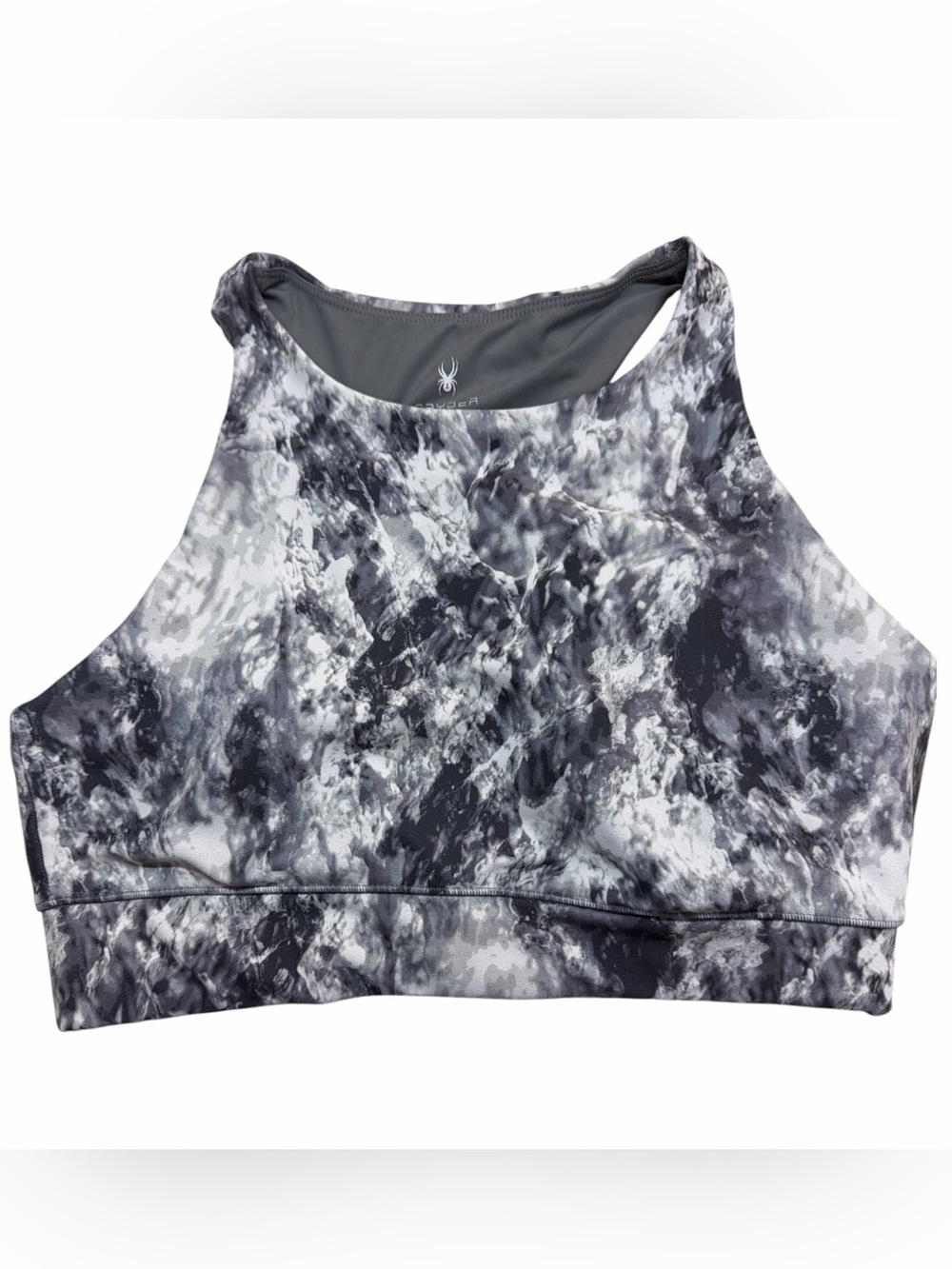 Spyder Marble-Print High Neck Sports Bra in Gray and White XL Preowned